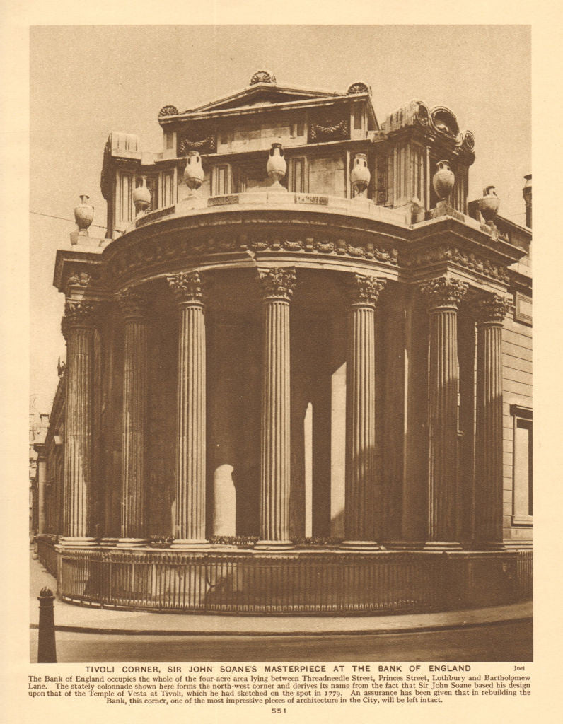 Tivoli Corner, Sir John Soane's masterpiece at the Bank of England 1926 print
